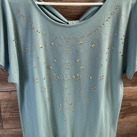 Charlotte Russe Ladies Embellish Top Y2K Fairy Whimiscal Large Bluish Green Sz L - Picture 4 of 7